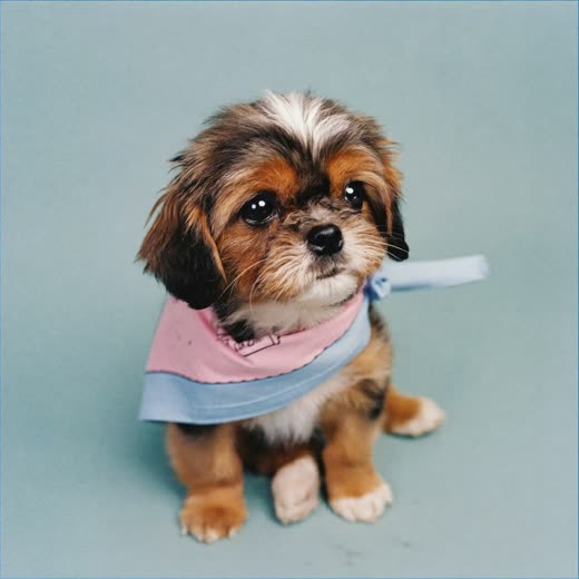 A puppy sitting calmly after its first groom